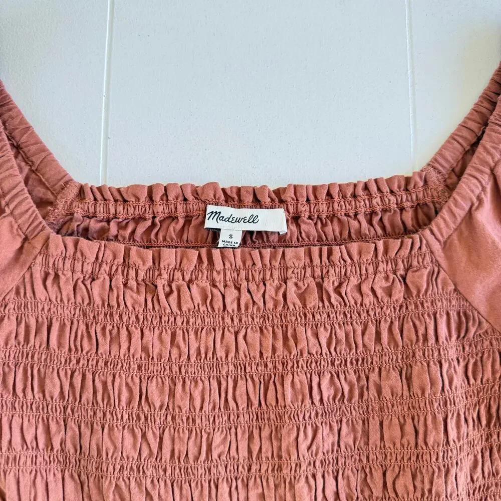 Madewell Lucie Bubble-Sleeve Smocked Top Peasant Blouse